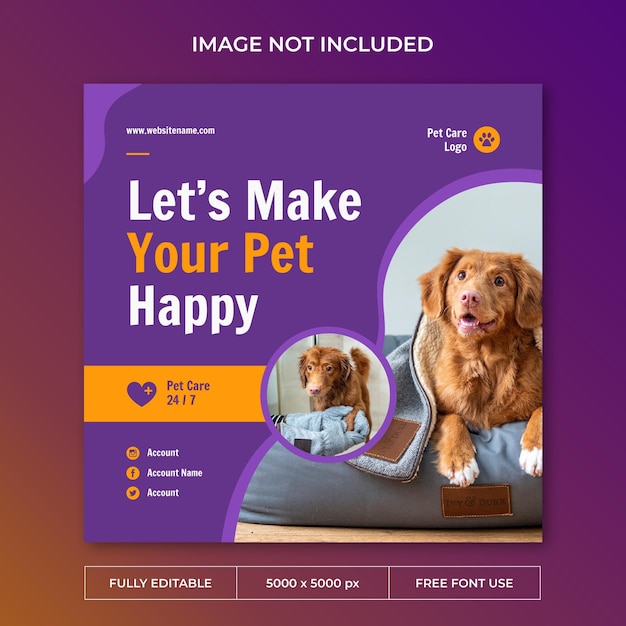 Pet care instagram post social media template