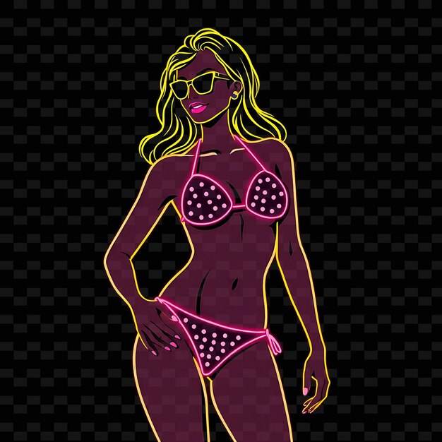 Petite Woman in Bikini Neon Pop Art Design With Bold Primary Colors Theme Decorated With Dots and Bo