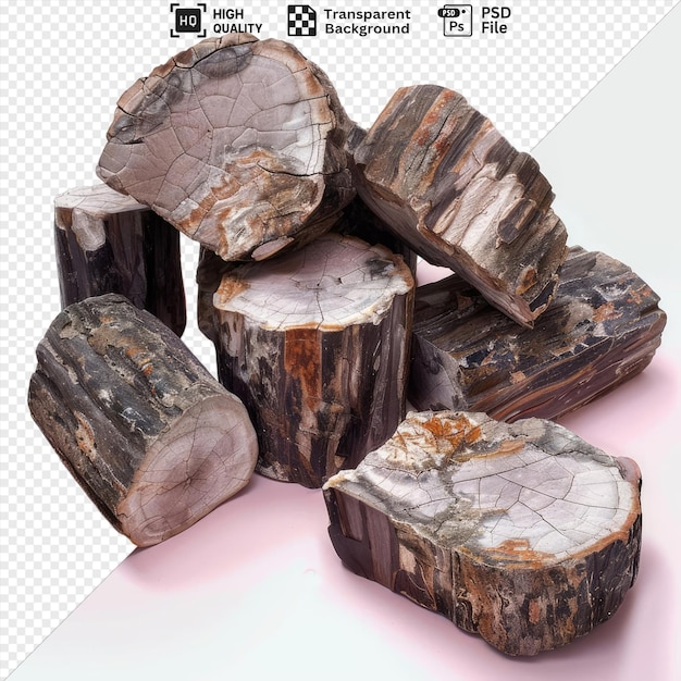 petrified wood with preserved wood grain patterns on a isolated background