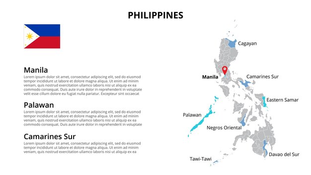 PSD philippines vector map infographic template divided by states regions or provinces