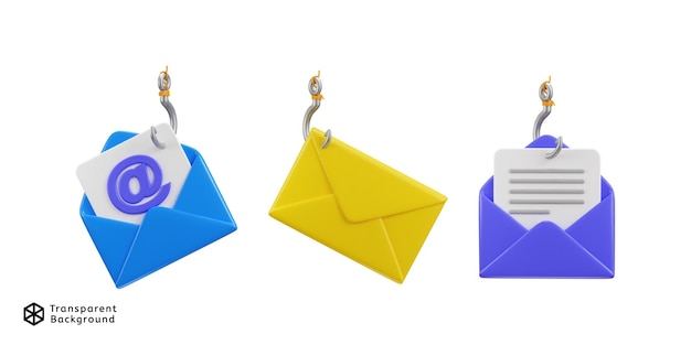 PSD phishing email on cyber security icon 3d rendering vector illustration set