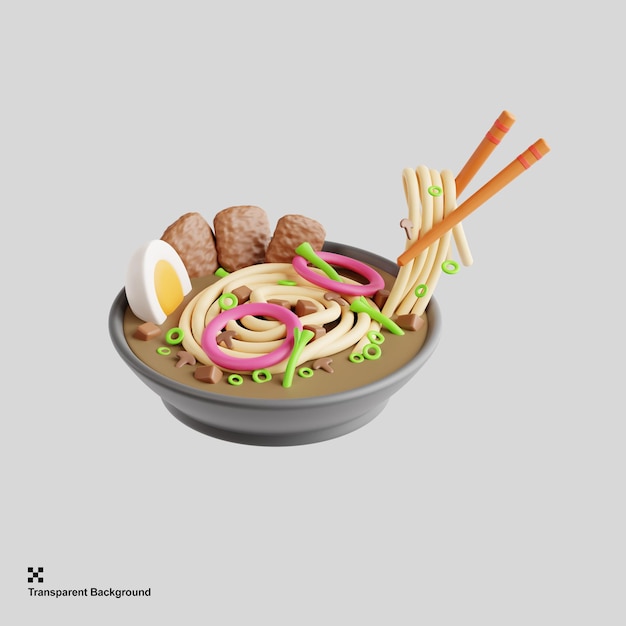 Pho Bo Vietnamese fresh rice noodle soup with beef herbs and chili 3d rendering illustration