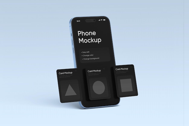 Phone 14 mockup with gravity cards