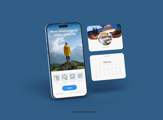 Phone 14 pro isometric Mockup Design of Mobile App Screens with separated popups ui ux app concept 3d render