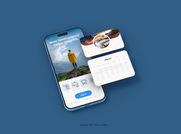 Phone 14 pro isometric Mockup Design of Mobile App Screens with separated popups ui ux app concept 3d render