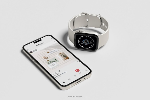 phone 14 pro with smartwatch mockup