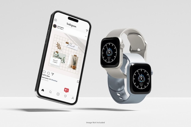 phone 14 pro with smartwatch mockup