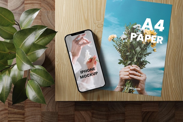 phone a4 paper mockup psd