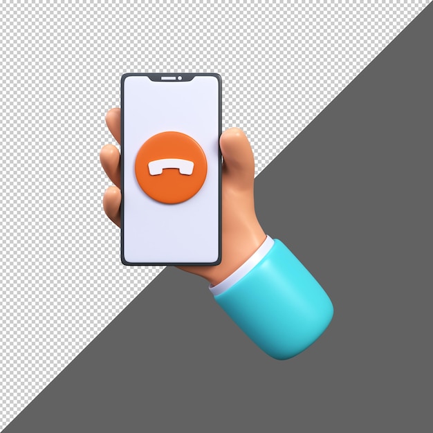 PSD phone call button on smartphone screen human hand holding smartphone with red rejected symbol