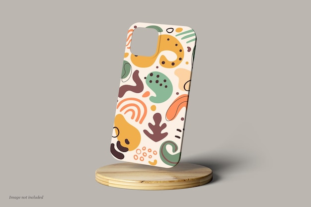 PSD phone case mockup on a wood panel