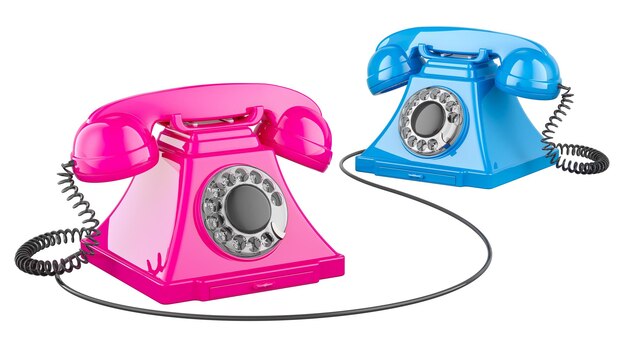 PSD phone dating concept blue and pink phones connected 3d rendering isolated on transparent background