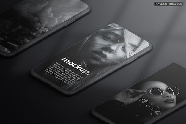 Phone device multi screen responsive clay mockup web app interface design showcase concept isolated