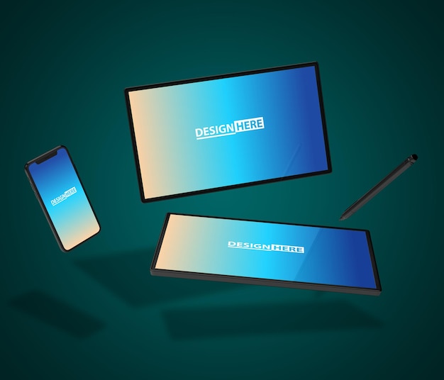 Phone and drawing tablets realistic mockup