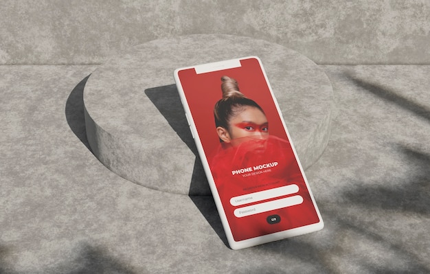 Phone mockup on concret wall with shadow