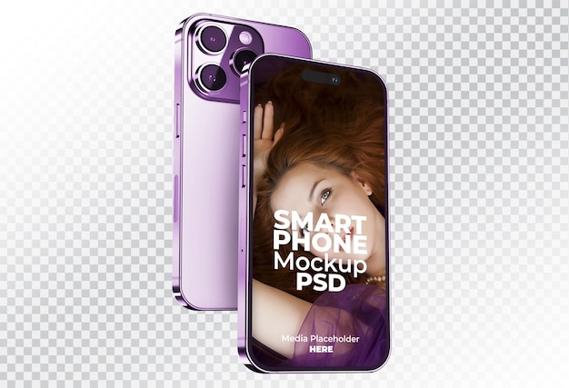 A phone mockup for iphone with a purple background.