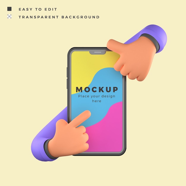 phone mockup with 3d illustration click and okay recommend hand gesture