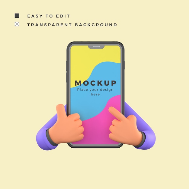 phone mockup with 3d illustration click and okay recommend hand gesture