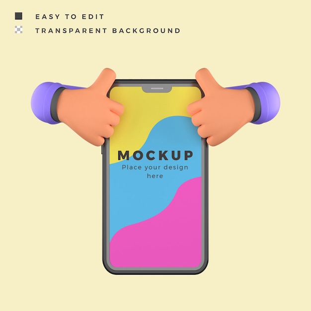 phone mockup with 3d illustration okay recommend hand gesture