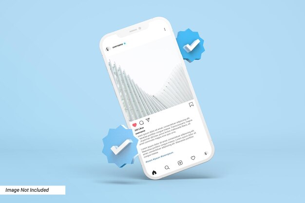 Phone Mockup With Instagram Post Template and 3D Verified Icon