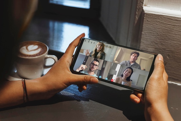 PSD phone screen mockup video conference psd