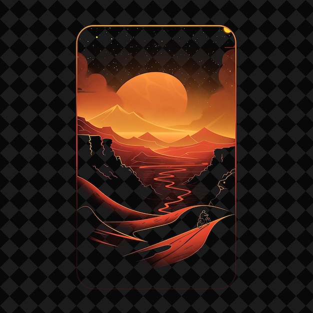 PSD a phone screen with a mountain landscape and mountains in the background