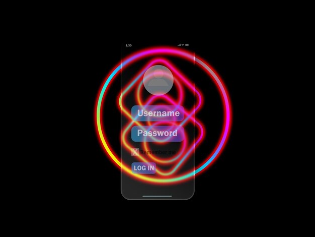 PSD a phone screen with a rainbow colored circle and a circle of lights