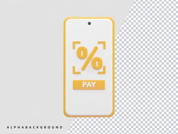 A phone screen with a yellow button that says percent and the word pay on it.