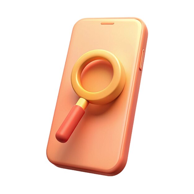 PSD a phone with a magnifying glass on it