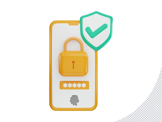 Phone with secure lock screen data protection icon 3d rendering vector illustration