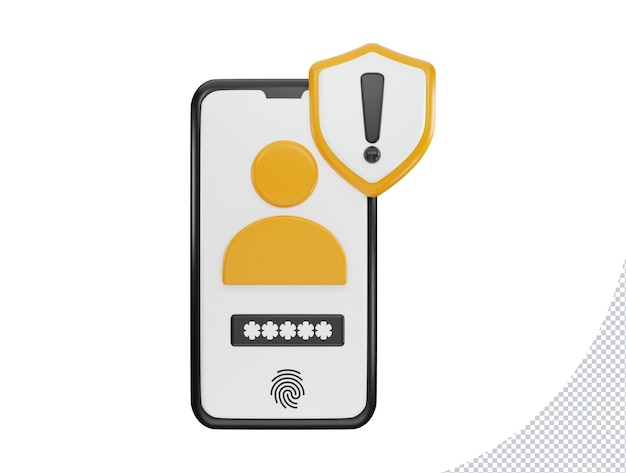 Phone with user warning icon 3d rendering vector illustration