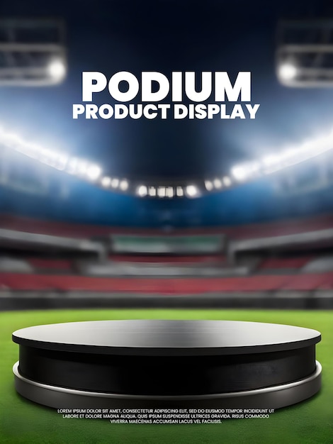 Photo 3D luxury podium stage with football ground stadium background