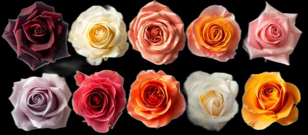 PSD photo of beautiful red rose cutout closeup high detail topdown isolated on transparent background