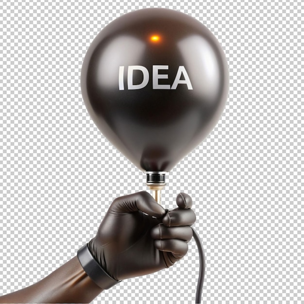 PSD photo black hand air pump inflates balloon with id on transparent background