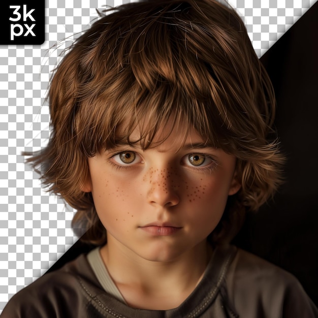 PSD a photo of a boy with a brown shirt that says  x2