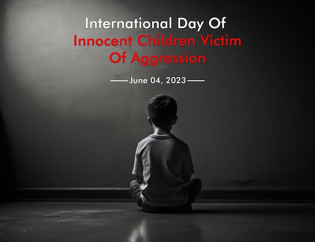 Photo a child boy sits in a dark room on International Day Of Innocent Children Victim Of Aggression