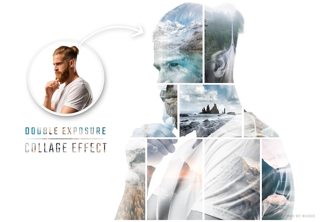 Photo collage double exposure effect Mockup