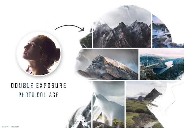 Photo collage double exposure effect Mockup