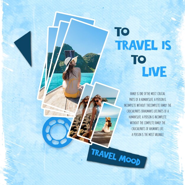 PSD photo collage grid for travel banner or poster template