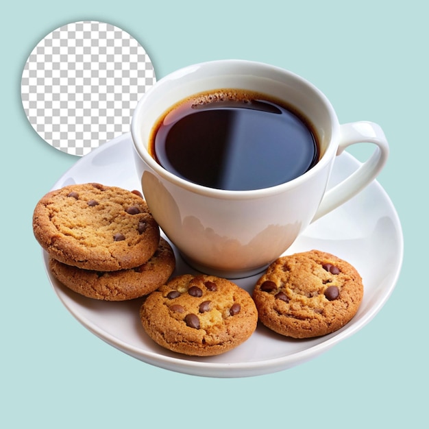 Photo cookies with coffee cup on transparent background