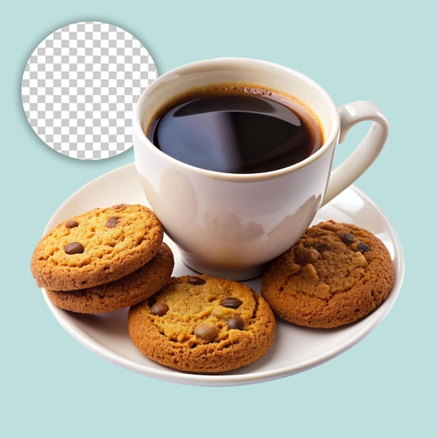 Photo cookies with coffee cup on transparent background