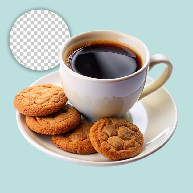 Photo cookies with coffee cup on transparent background