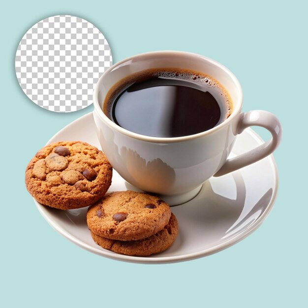 Photo cookies with coffee cup on transparent background