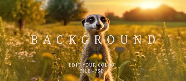 PSD photo of a cute cute meerkat flower plant background