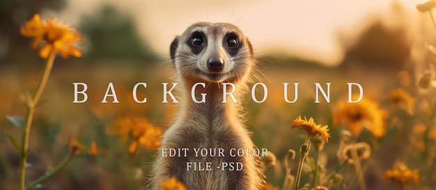 PSD photo of a cute cute meerkat flower plant background