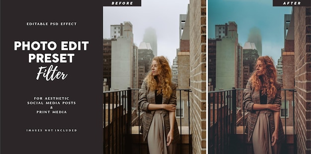 Photo edit preset filter for Fashion model portfolio template