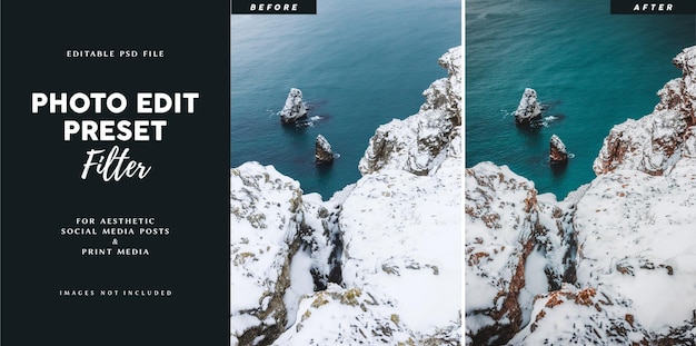 Photo edit preset filter for snow mountain travel pictures