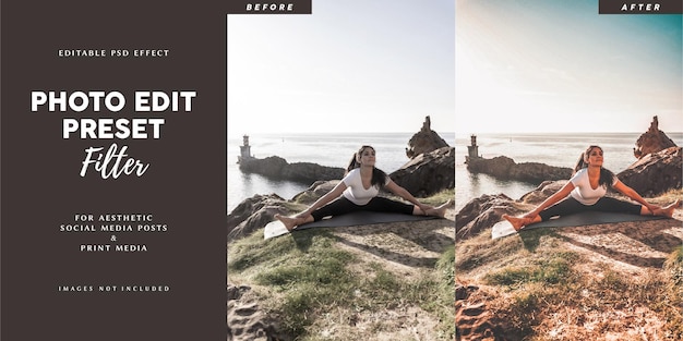 Photo edit preset filter for yoga teacher social media banner