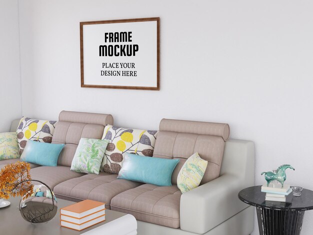 PSD photo frame mockup in the living room