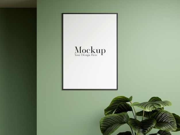 PSD photo frame mockup and plant arrangement