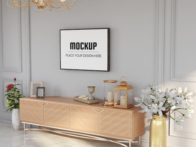 Photo Frame Mockup Realistic in the Living Room